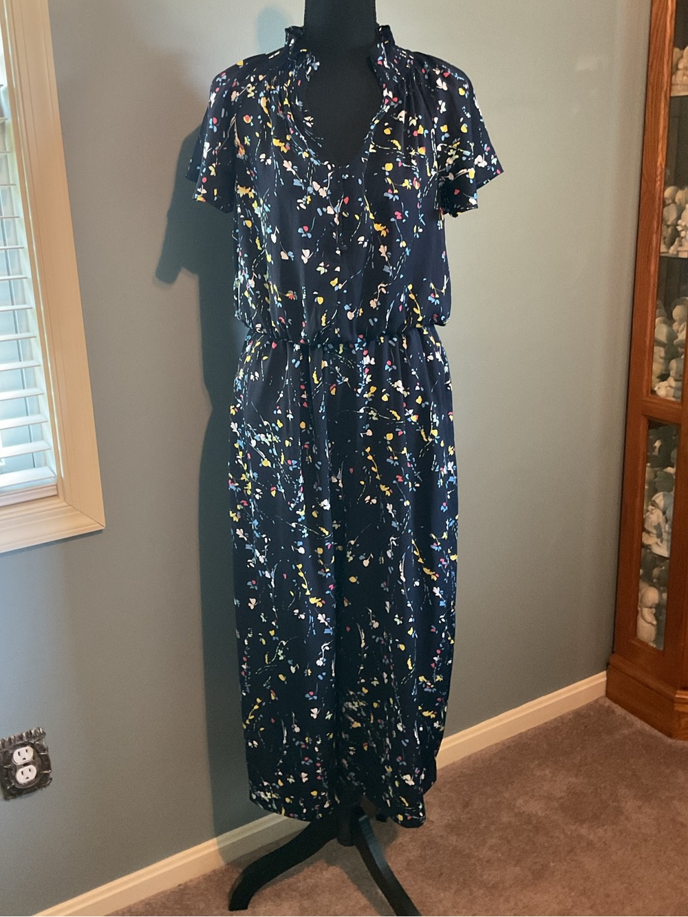 Banana Republic Navy Floral Print Jumpsuit